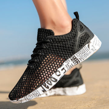 Casual Men's Breathable Sneakers – Hollow Lace-Up Board Shoes