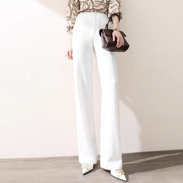 Women’s White High Waist Wide-Leg Pants – Korean Loose Straight Leg Trousers