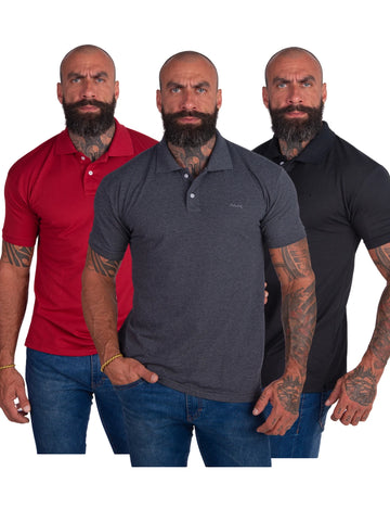 Kit of 3 Men's Casual Polo Shirts – Classic Short Sleeve Breathable Cotton Polos for Everyday Wear