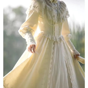 Coalfell French Hepburn Style White Lace Dress – Elegant Spring 2024 Long Dress