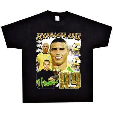 Footballer Alien Big Ronaldo Pattern Printed Vintage Short Sleeve Oversized T-Shirt