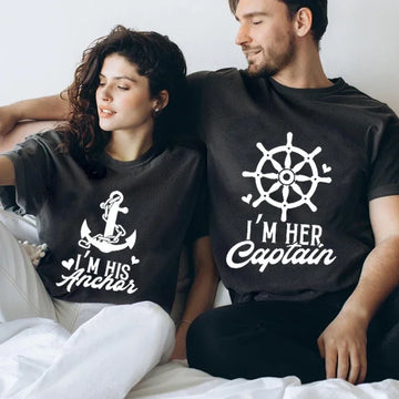 Matching Couples T-Shirt – I'm Her Captain & His Anchor Unisex Romantic Gift Tees