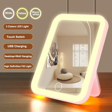 3-Color LED Vanity Mirror – USB Rechargeable Touch Screen Makeup Mirror with Adjustable Brightness