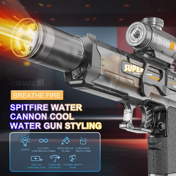 New Electric Water Gun with Light & Flame Effect – High-Pressure Powerful Outdoor Toy
