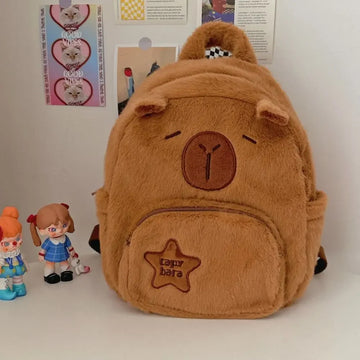 Kawaii Capybara Plush Backpack – Cute Cartoon Crossbody & Tote Bag for Women