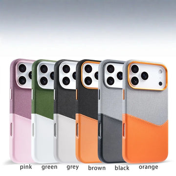 Fabric PU Leather Phone Case for iPhone 17 Pro Max/17 Air | Contrast Color MagSafe Card Holder Cover