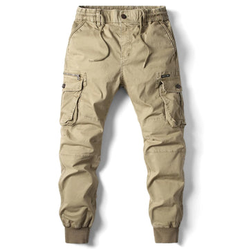 2024 New Cotton Men Cargo Pants – Khaki Tactical Joggers with Multi-Pockets