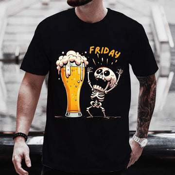 Summer Hot Sale Men's Funny Skull Print Beer T-Shirt – Fashionable Oversized Casual Tee