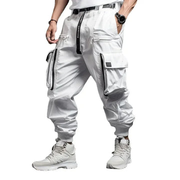 Men's Techwear Cargo Pants – White Outdoor Casual Workwear Trousers