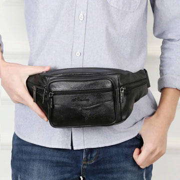 Men’s Leather Waist Bag – High Capacity Waterproof Fanny Pack & Belt Pouch