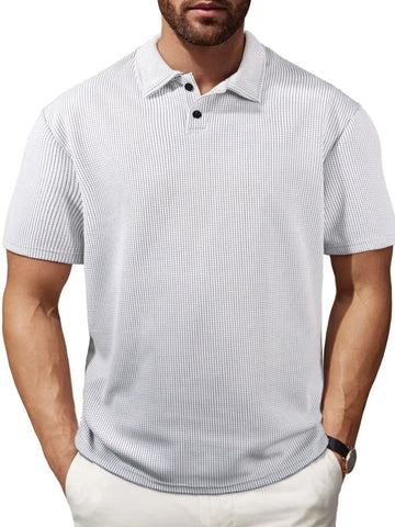 Summer Men's Casual Polo Shirt – Striped Lapel Short Sleeve Solid Color Sports T-Shirt