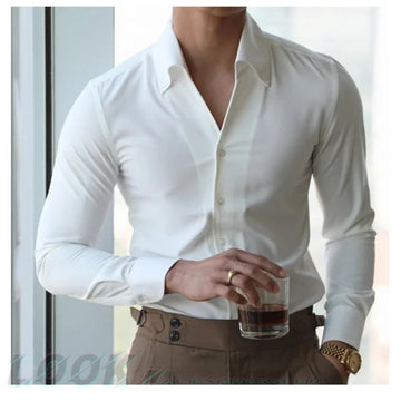 Men's Italian Collar Wrinkle-Free Shirt – Slim Fit Fashionable Lapel Design for Youth