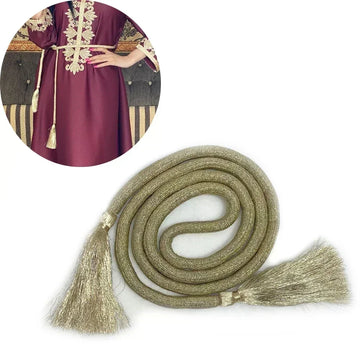 Gold Silk Tassel Waistband Belt – Elegant 180cm Waist Rope for Abaya & Dresses