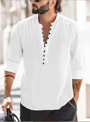 2024 Men's Bandage Collar Cotton Shirt β Slim Fit Long Sleeve Casual Wear