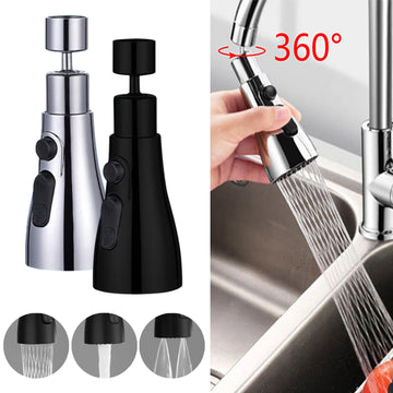 3-in-1 Kitchen Faucet Extender – 360° Rotating Pull-Out Tap with Multi-Mode Flushing