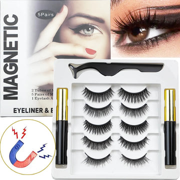 Magnetic Eyelashes with Eyeliner Kit – 5 Pairs Natural Looking, Glue-Free False Lashes Set