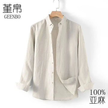 Men's Cotton Linen Long Sleeve Shirt β Lightweight Casual Loose Fit Spring/Autumn Top