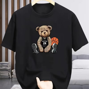 2025 New Men's High-Quality Cotton Short Sleeve T-Shirt – Bear Print Streetwear