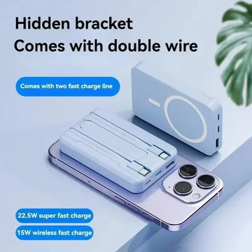 Wireless Power Bank 30000mAh – Magnetic Fast Charging Portable Charger with Built-in Cable Holder
