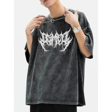 Oversized Gothic Punk T-Shirt 2024 β Vintage Washed Unisex High Street Harajuku Cotton Tee