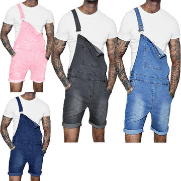 Fashion Streetwear Men's Suspenders Denim Jumpsuits – Cargo Shorts & Pink Overalls