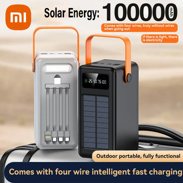 Xiaomi 100000mAh Solar Power Bank – Outdoor Camping Light with Detachable 4-in-1 Charging Cable