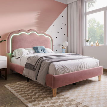 Pink Velvet Upholstered Bed – Elegant Soft Padded Modern Bedroom Furniture
