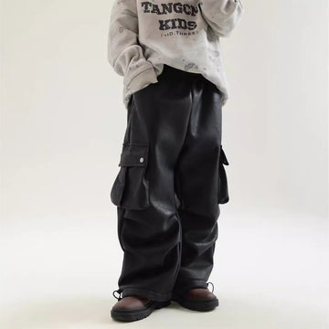 Boys Winter Leather Pants – Fleece-Lined Workwear Style for Cold Weather Comfort
