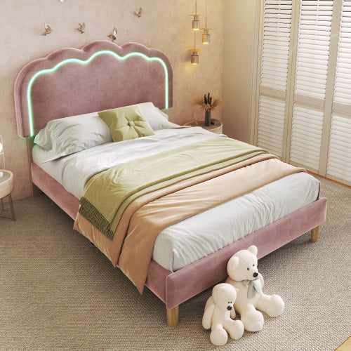 Pink Velvet Upholstered Bed – Elegant Soft Padded Modern Bedroom Furniture