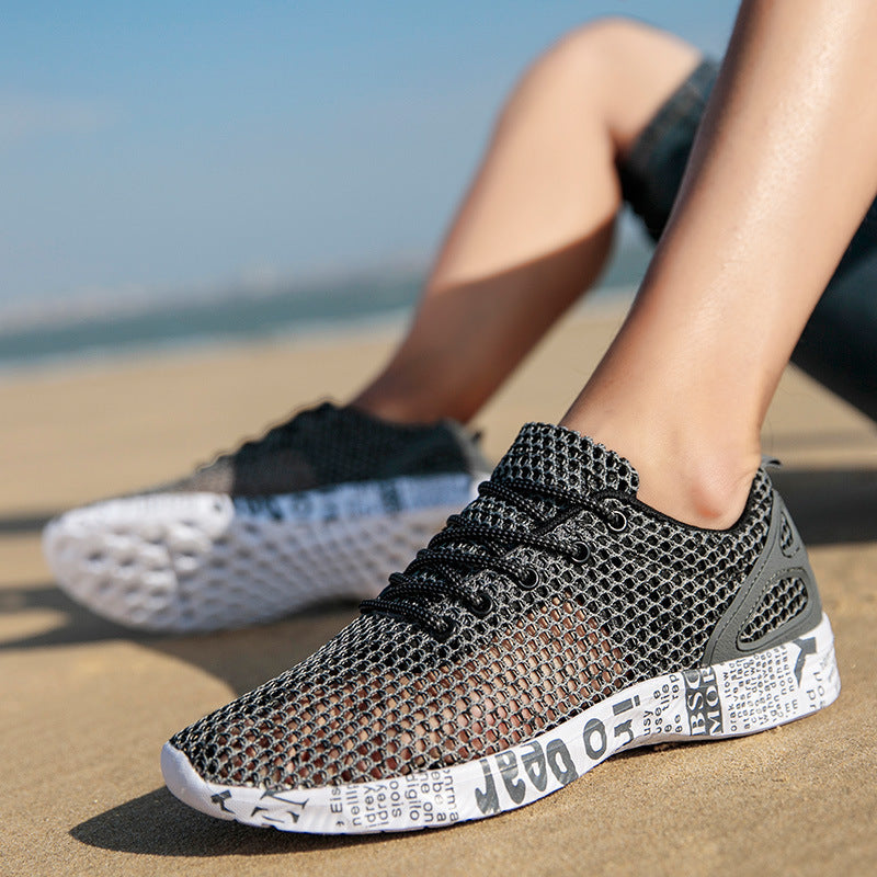 Casual Men's Breathable Sneakers – Hollow Lace-Up Board Shoes