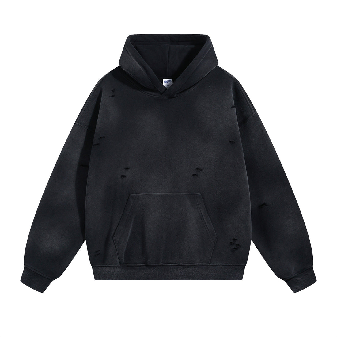 Washed And Worn Ripped Hooded Fleece Lined Sweater