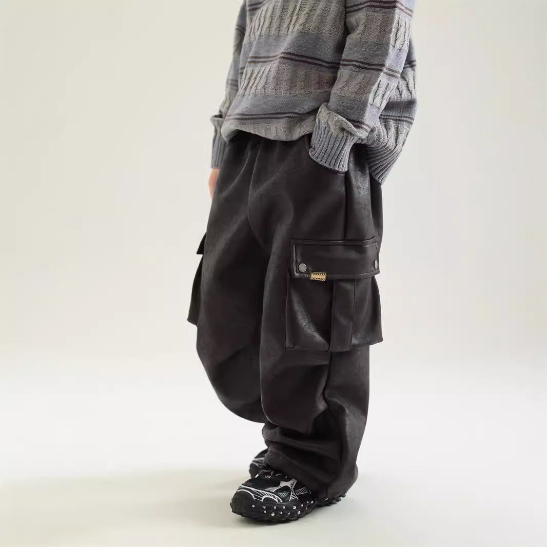 Boys Winter Leather Pants – Fleece-Lined Workwear Style for Cold Weather Comfort