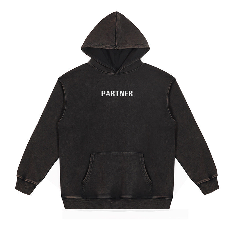 Loose Fitting Wax Printed Retro Vintage Vintage Hooded Sweatshirt For Men
