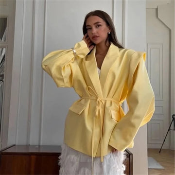 2025 Oversized Solid Lapel Blazer Jacket for Women – Office Lady Style