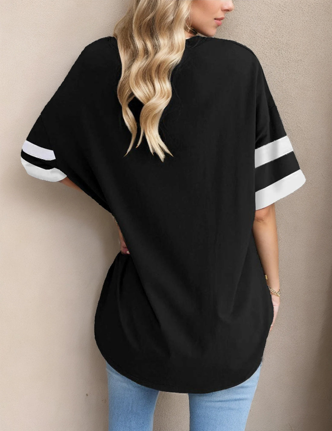 Women's Oversized Loose T-Shirt – Half Sleeve Color Block Cotton Tunic Top