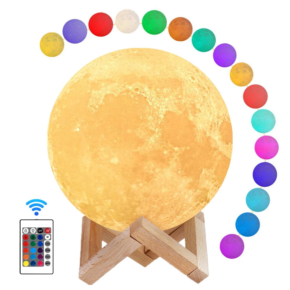 3D Printed Moon Lamp – Rechargeable LED Night Light for Bedroom & Desk