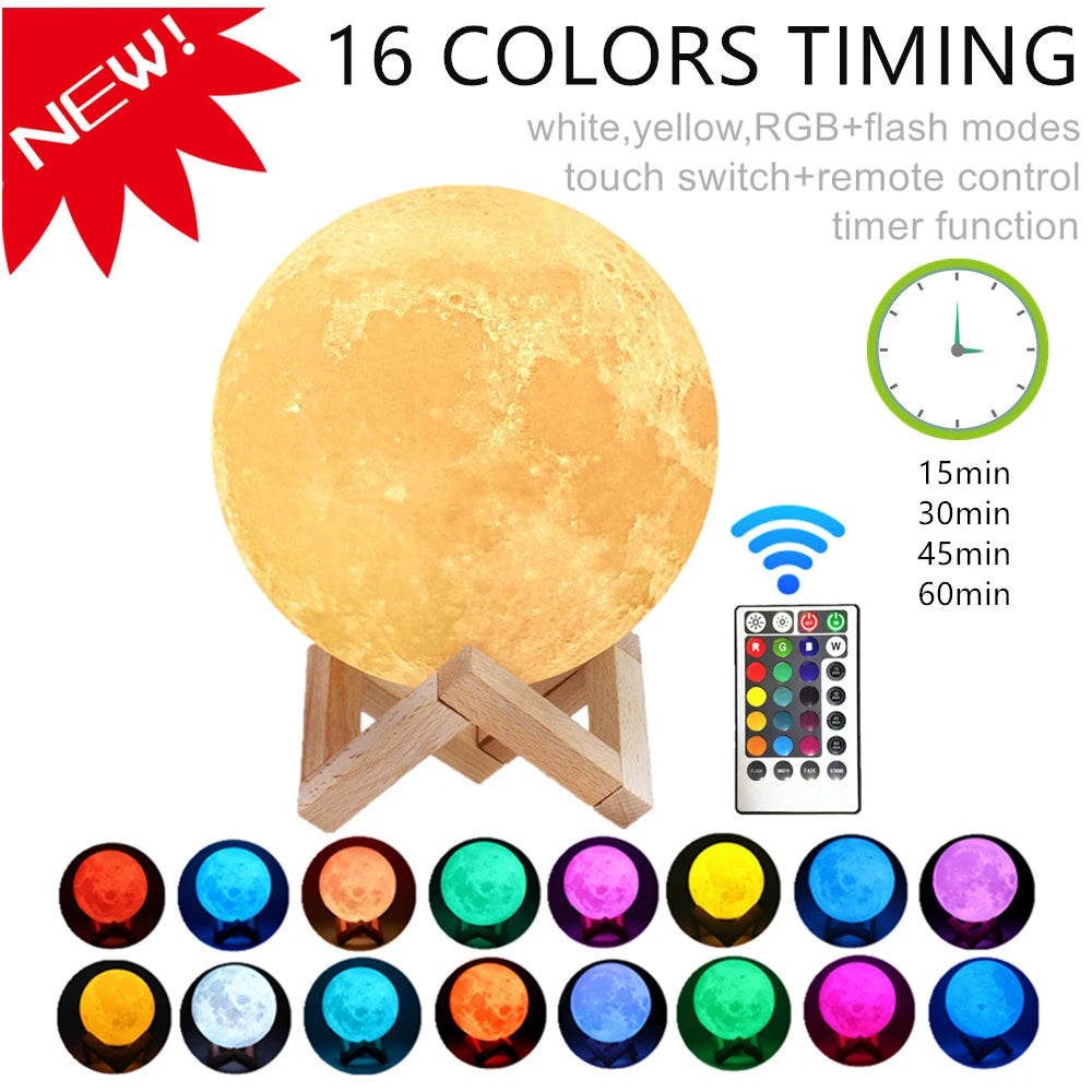 3D Printed Moon Lamp – Rechargeable LED Night Light for Bedroom & Desk