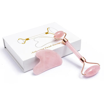 Rose Quartz Jade Roller & Gua Sha Set – Natural Skin Care & Facial Massage Tools