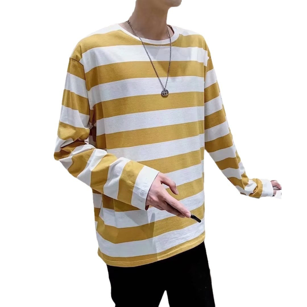 Men’s Autumn Striped T-Shirt – Loose Casual Round Neck Top