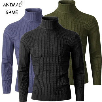 Autumn Men's Turtleneck Knitted Sweater – Winter Warm Long Sleeve Solid Color Pullover