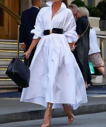 Oversized Women’s Shirt Dress 2024 – Casual Long Sleeve Belted White Dress
