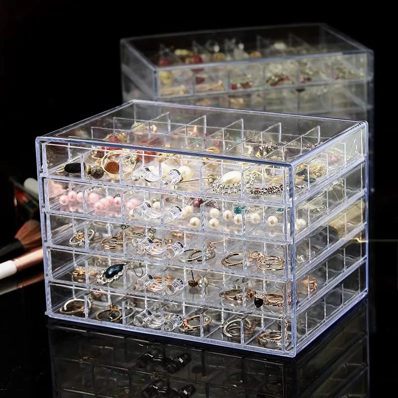 5-Drawer Transparent Earring & Jewelry Storage Box with 120 Grid Organizer