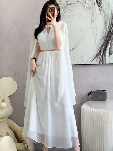 SMTHMA Luxury White Long Dress – Elegant Sleeveless Vintage Party Dress for Women