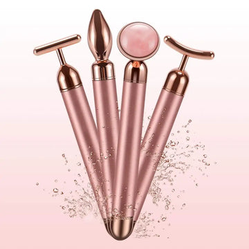 4 in 1 Vibrating Rose Quartz Roller – Face, Eye & T-Shaped Slimming Beauty Massager