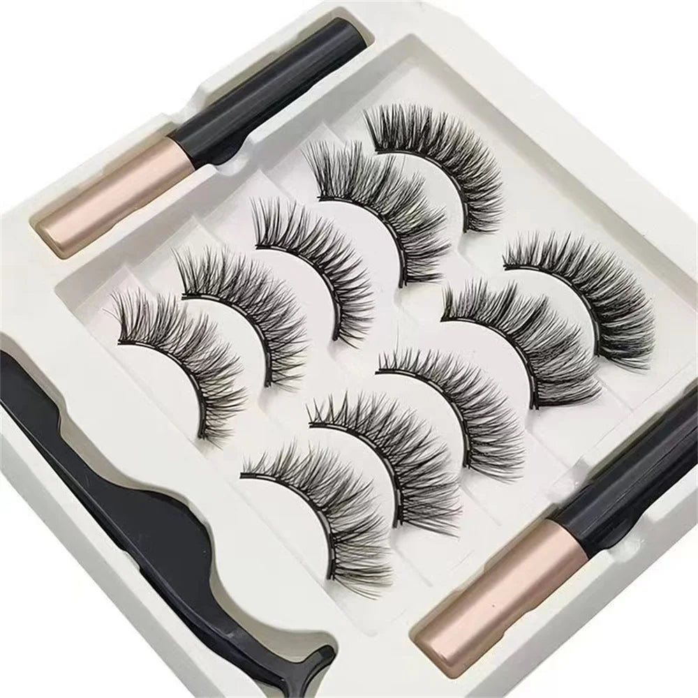 5 Pairs Magnetic Eyelashes Set with Eyeliner & Tweezers – 3D Mink Natural False Lashes
