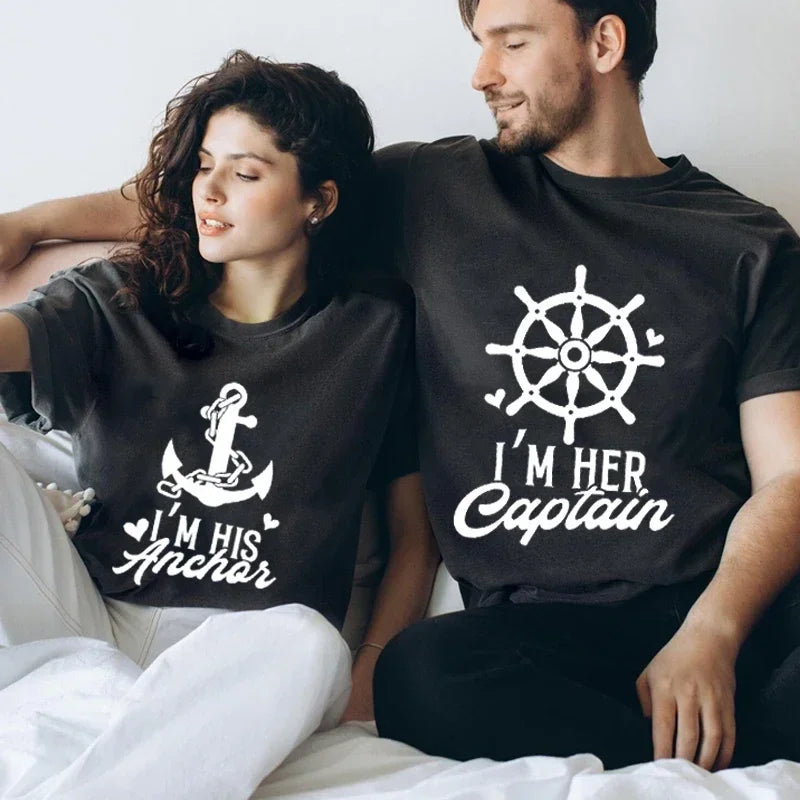 Matching Couples T-Shirt – I'm Her Captain & His Anchor Unisex Romantic Gift Tees