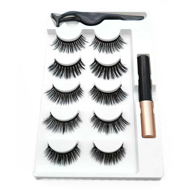 5 Pairs Magnetic Eyelashes with Liquid Eyeliner – False Eyelashes Set for Easy Application