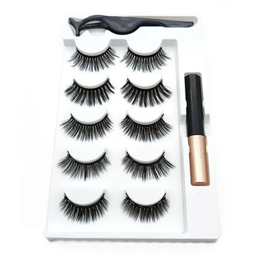 5 Pairs Magnetic Eyelashes with Liquid Eyeliner – False Eyelashes Set for Easy Application