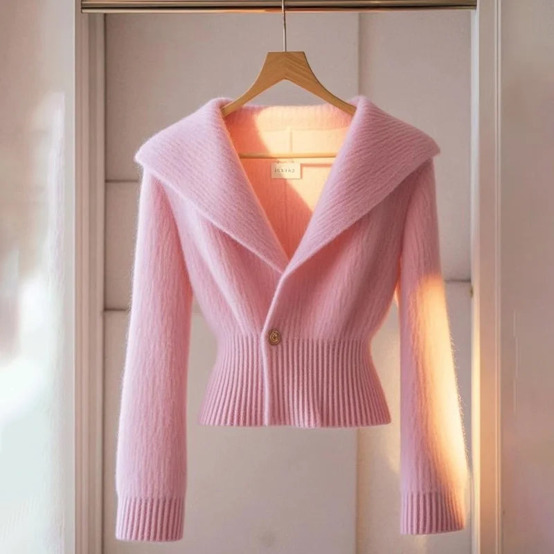 Autumn Korean Fashion Women's Knitted Cardigan – Slim Fit Long Sleeve Waist Sweater Jacket