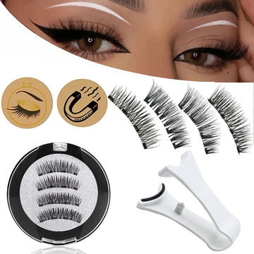 4PCS Handmade 3D Natural Magnetic Eyelashes Set – Reusable False Lashes with Tweezers & Makeup Tools